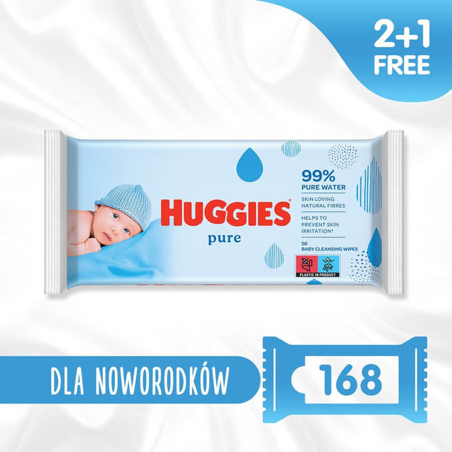 Huggies Pure, vochtige babydoekjes, 3 x 56 stuks