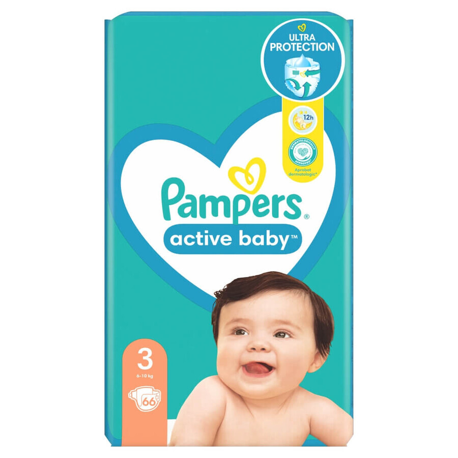 Pampers Active Baby, couches, taille 3, 6-10 kg, 66 pcs