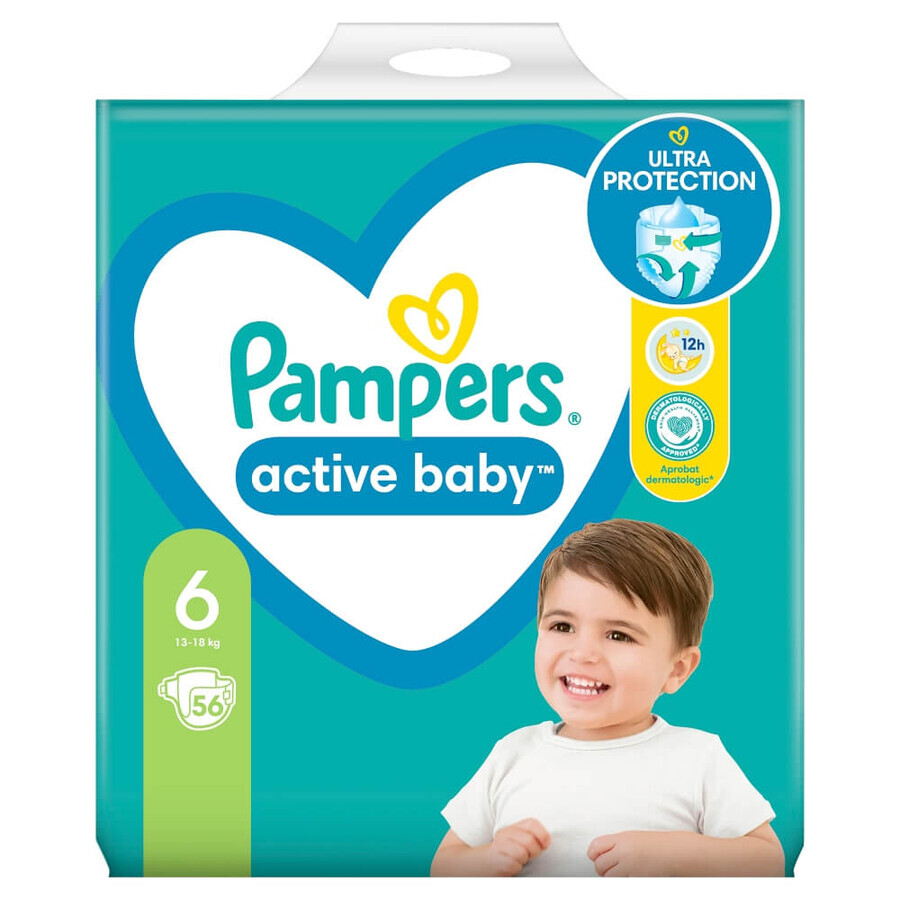 Pampers Active Baby, couches, taille 6, 13-18 kg, 56 pcs