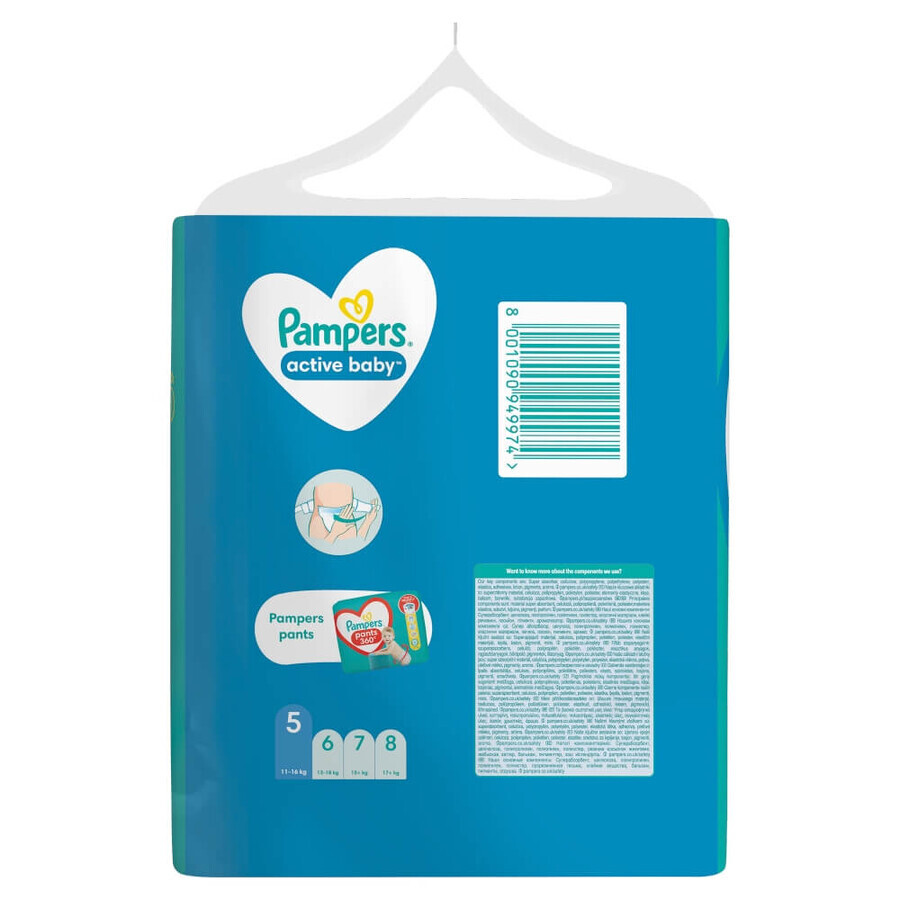 Pampers Active Baby, couches, taille 5, 11-16 kg, 64 pièces