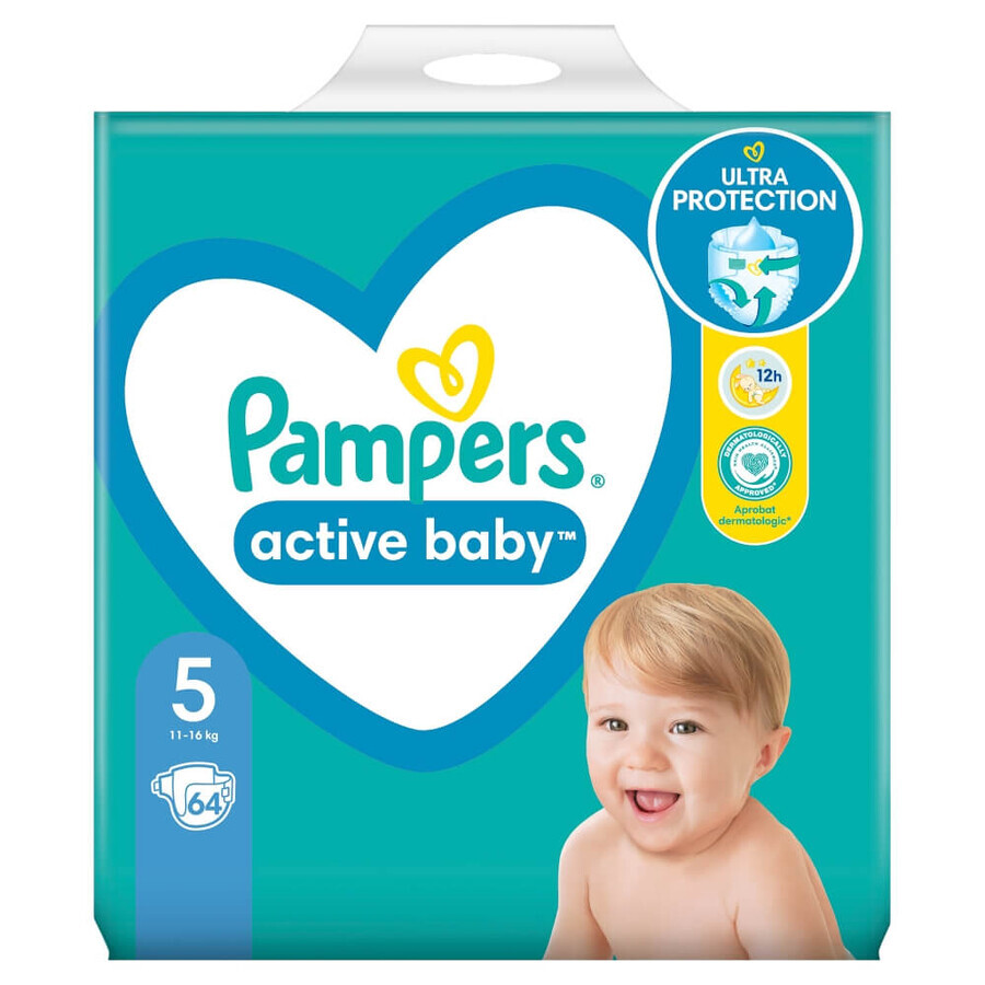 Pampers Active Baby, couches, taille 5, 11-16 kg, 64 pièces