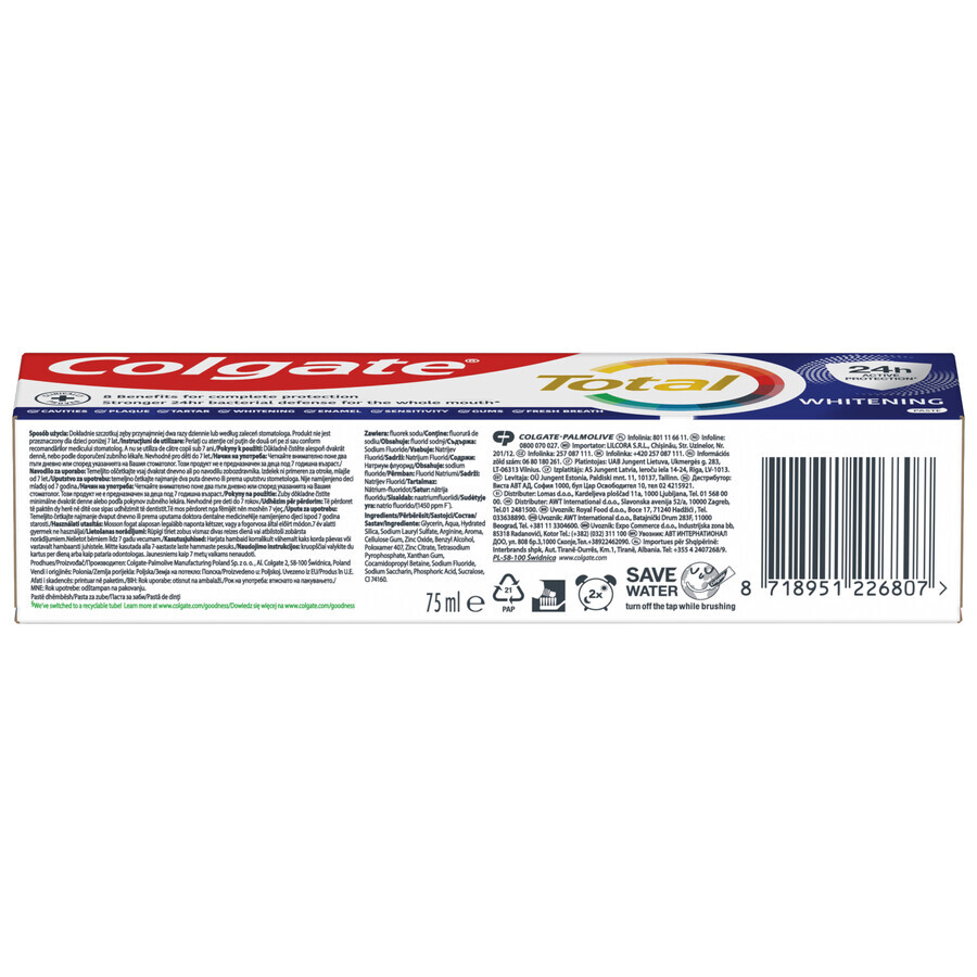 Colgate Total Whitening, pastă de dinți, albire, 75 ml