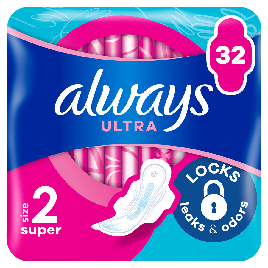 Always Ultra, șervețele sanitare cu aripi, mărimea 2, Super, 32 buc