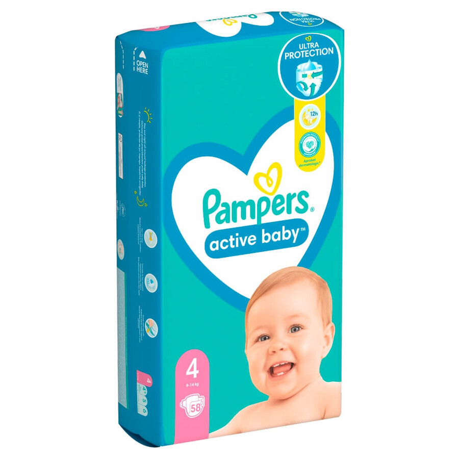 Pampers Active Baby, couches, taille 4, 9-14 kg, 58 pcs