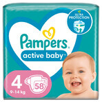 Pampers Active Baby, couches, taille 4, 9-14 kg, 58 pcs