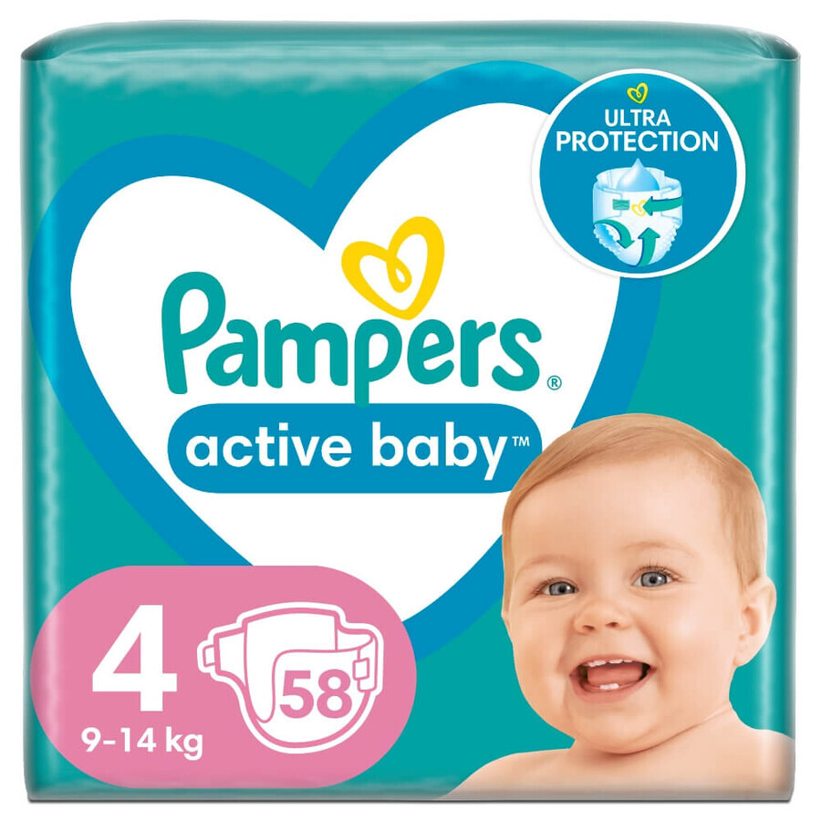 Pampers Active Baby, couches, taille 4, 9-14 kg, 58 pcs