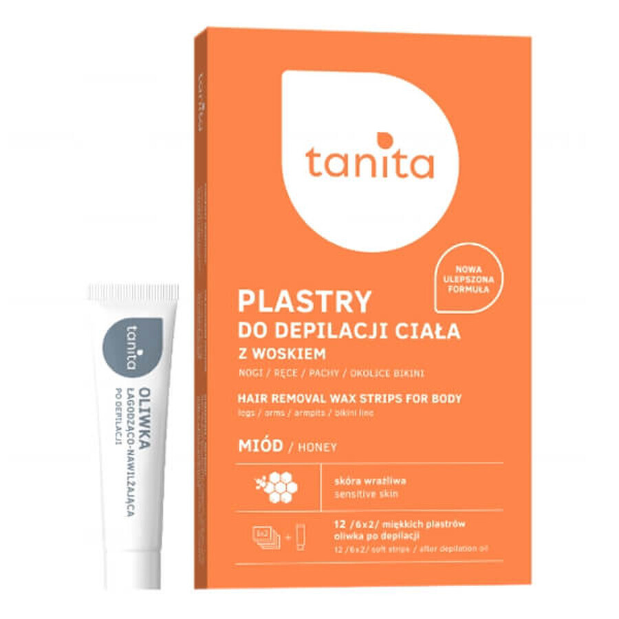 Tanita, patchs de cire corporelle pour l'épilation, miel, 12 pièces