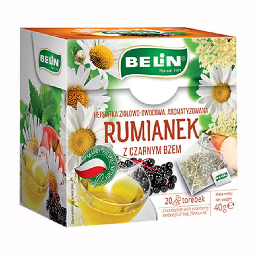 Belin Mușețel cu flori de soc, ceai de plante și fructe, aromat, 2 g x 20 pliculețe