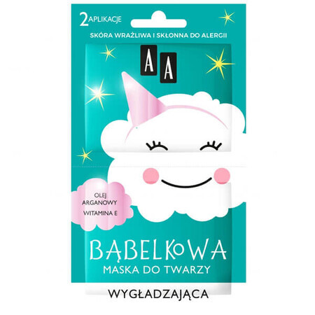 AA Bubble Gezichtsmasker, gladmakend, hyaluronzuur + suikercocktail, 2 x 4 g