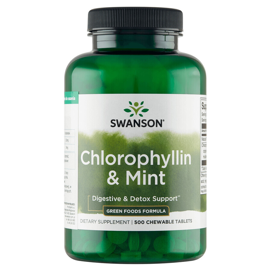 Swanson Chlorophyllin &amp; Mint, clorofilla con menta, 500 compresse masticabili