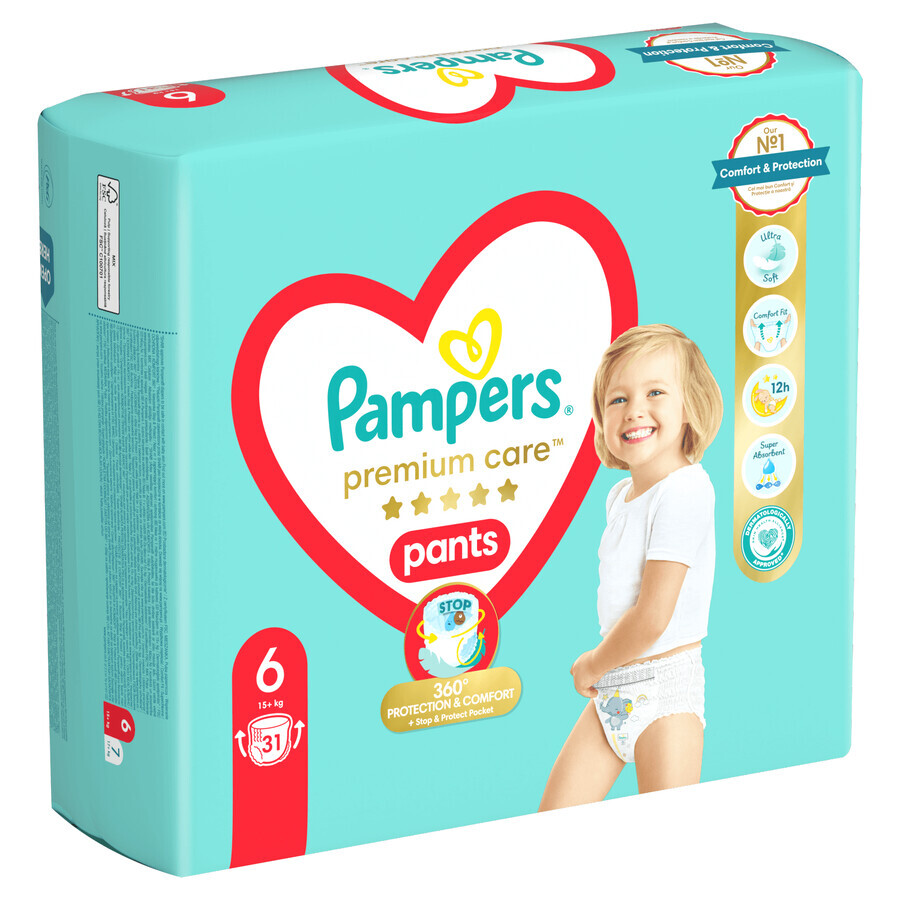 Pampers Premium Care Pants, couches, taille 6, 15+ kg, 31 pcs