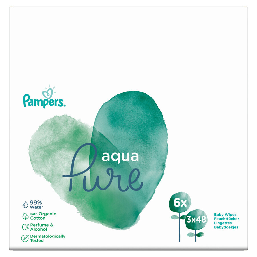 Pampers Aqua Pure, lingettes humides, 3 x 48 pcs