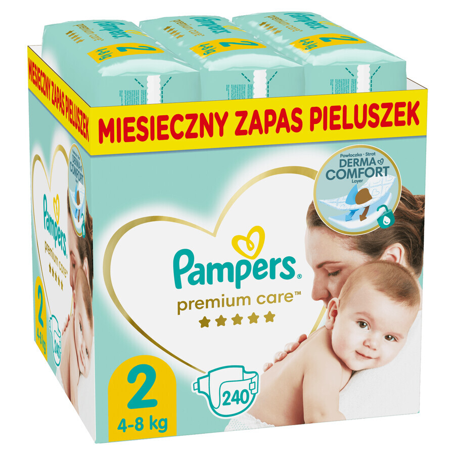 Pampers Premium Care, pañales talla 2, 4-8 kg, 240 piezas