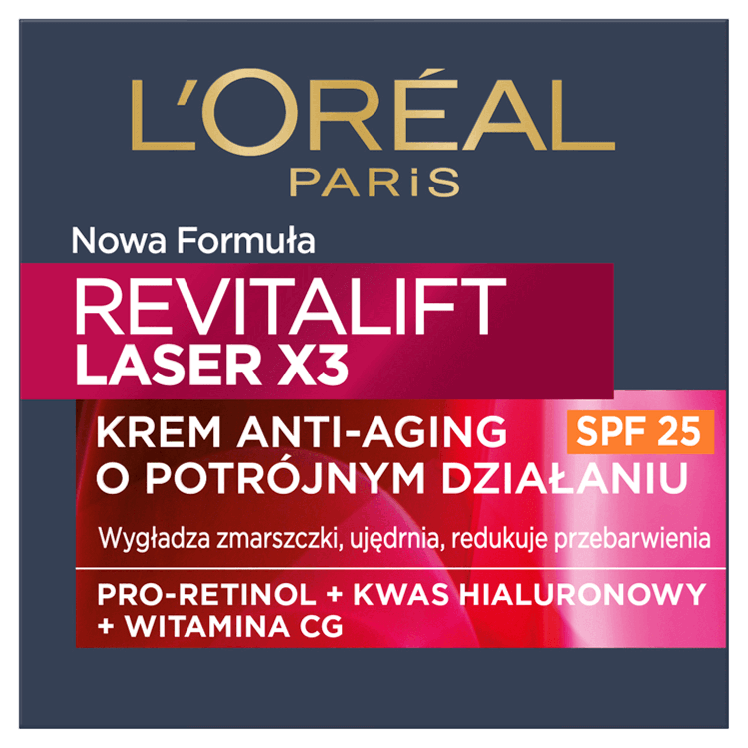 L'Oreal Revitalift Laser X3, Cremă de zi anti-îmbătrânire 40+, SPF 20, 50 ml