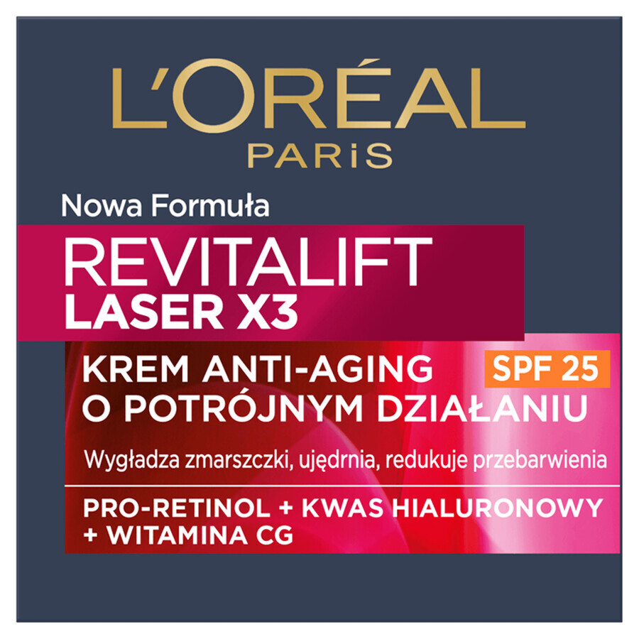 L'Oreal Revitalift Laser X3, Crema de día antiedad 40+, SPF 20, 50 ml