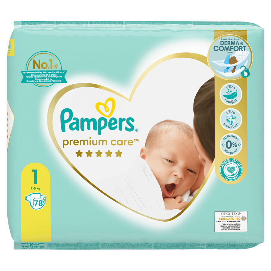 Pampers Premium Care, scutece mărimea 1, 2-5 kg, 78 buc