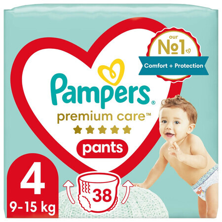 Pampers Premium Care Pants, pantalones pañales, talla 4, 9-15 kg, 38 piezas