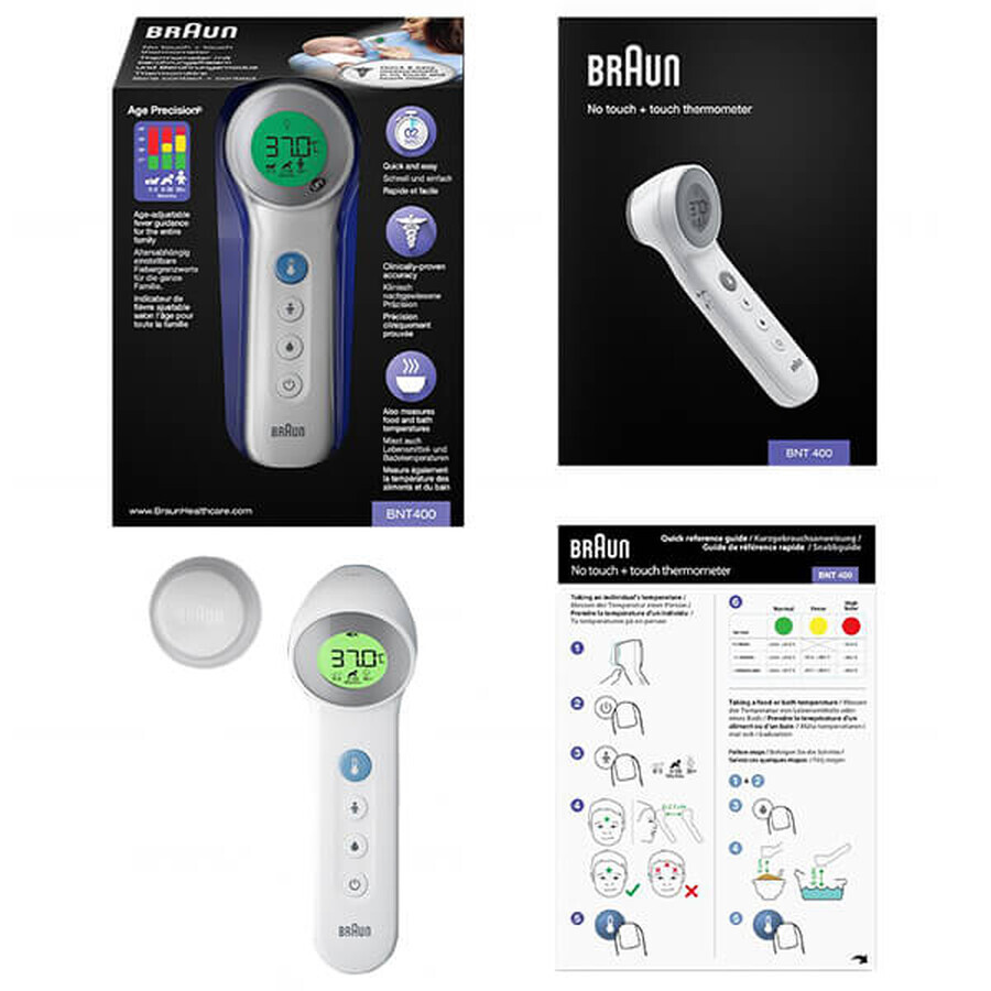 Braun BNT 400, termometru pentru frunte fără contact 5 în 1 cu Age Precision, alb