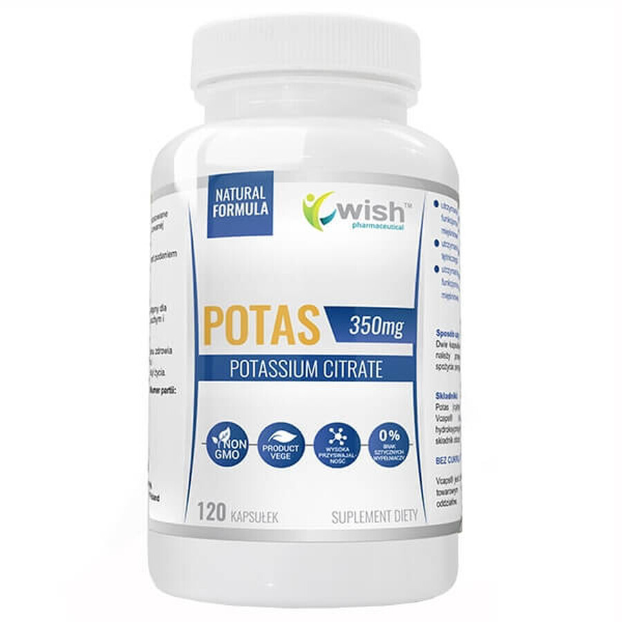 Wish, Potasiu 350 mg, citrat de potasiu, 120 capsule