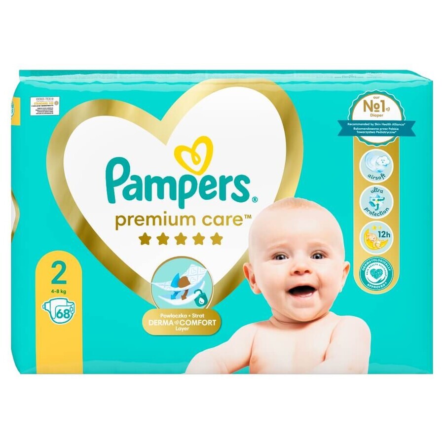 Pampers Premium Care, scutece, mărimea 2, 4-8 kg, 68 buc