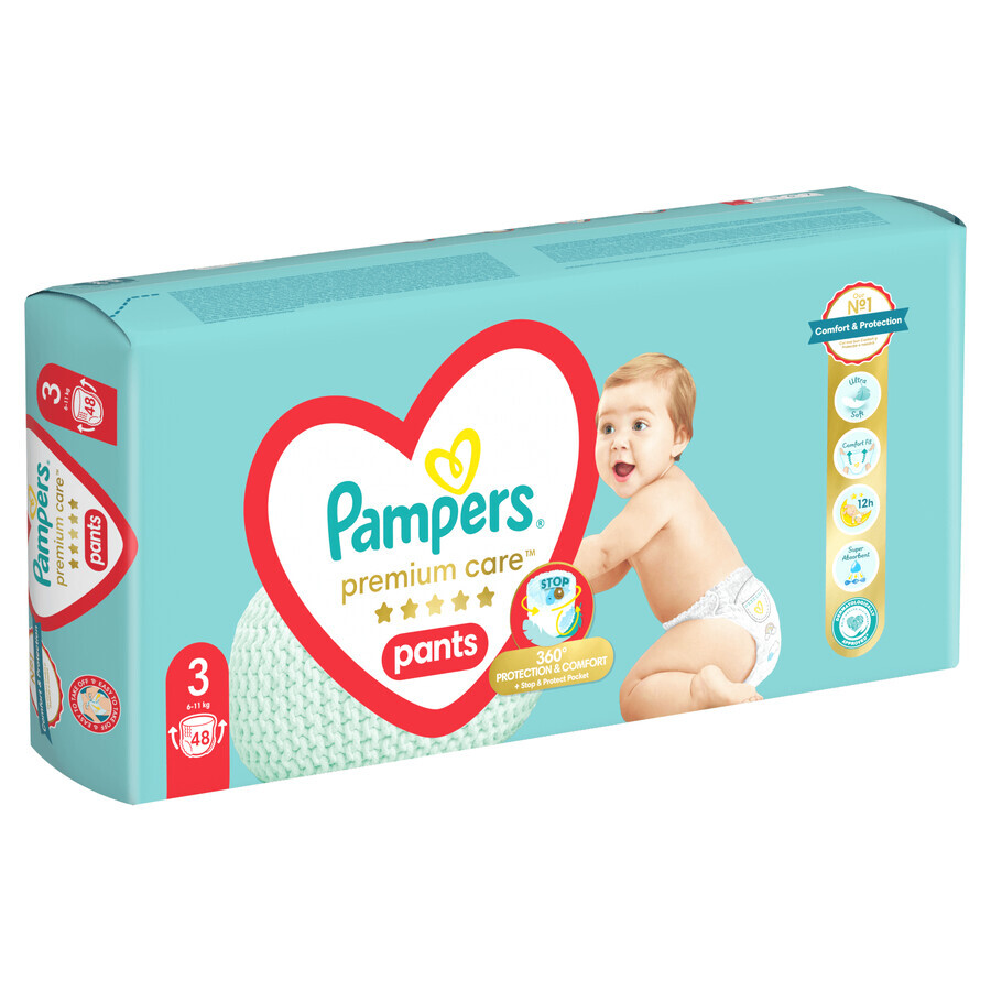 Pampers Premium Care Pants, pañales desechables, talla 3, 6-11 kg, 48 piezas