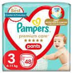 Pampers Premium Care Pants, pañales desechables, talla 3, 6-11 kg, 48 piezas