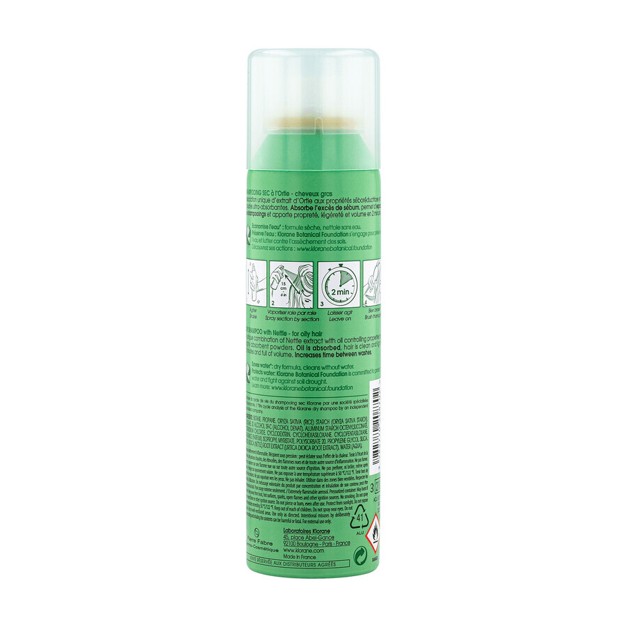 Klorane, șampon uscat seboregulator cu extract de urzică pentru păr gras și gras, 150 ml