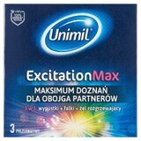 Unimil Excitation Max, préservatifs nervurés avec passepoil et gel chauffant, 3 pièces