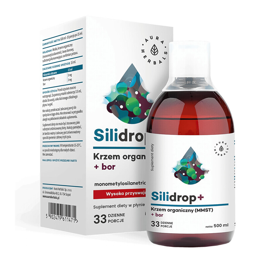 Aura Herbals Silidrop+, organic silicon (MMST) + boron, 500 ml