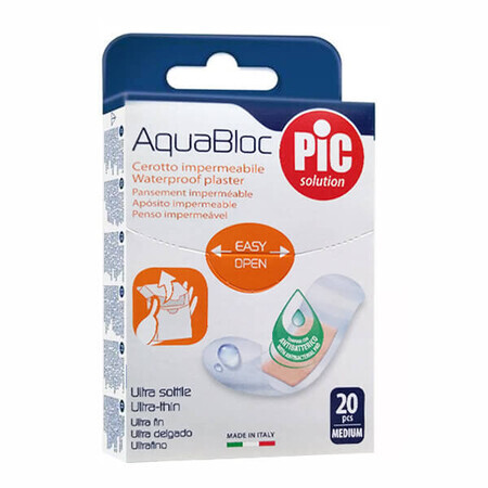 Pic Solution AquaBloc, pansamente, antibacteriene, impermeabile, 19 mm x 72 mm, 20 bucăți