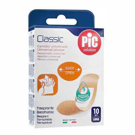 Pic Solution Classic, pansament gipsat, antibacterian, mare, 25 mm x 72 mm, 10 bucăți