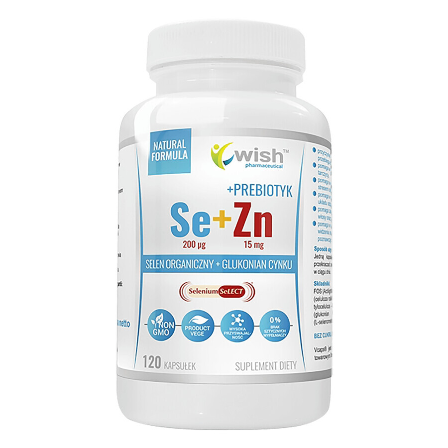 Wish, Seleniu organic 200 µg + Gluconat de zinc 15 mg + Prebiotic, 120 capsule