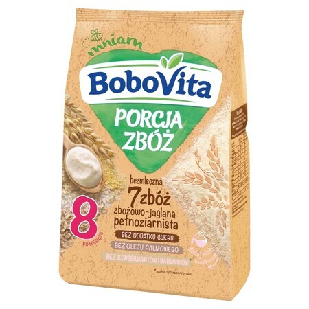 BoboVita Porcja Zbóż terci 7 cereale, terci de cereale-ouă, fără lapte, fără zahăr adăugat , după 8 luni, 170 g