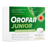 Orofar Junior 1 mg + 1 mg, pentru copii cu vârsta peste 6 ani, aromă de portocale, 24 pastile