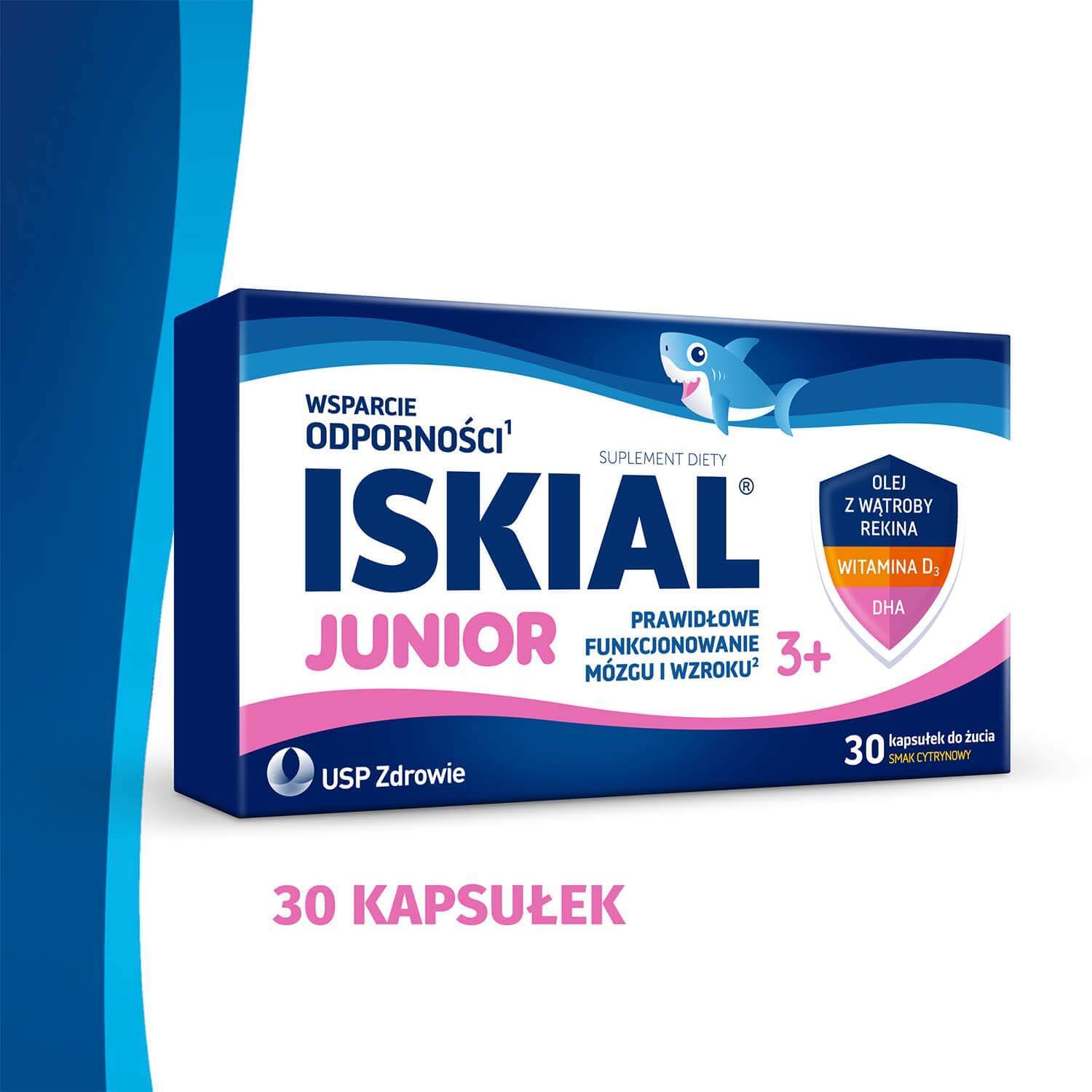 Iskial Junior, peste 3 ani, aromă de lămâie, 30 capsule de mestecat