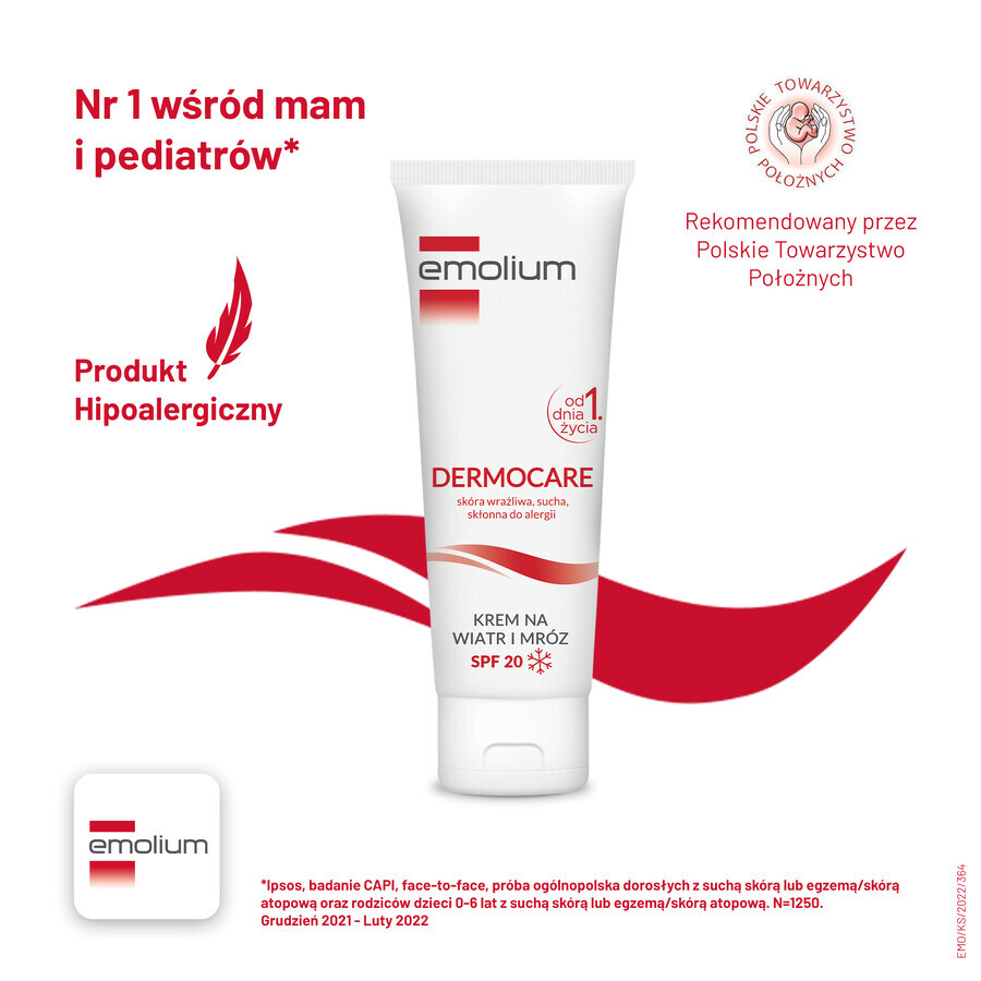 Emolium Dermocare, cremă pentru vânt și îngheț, din prima zi, SPF 20, 75 ml