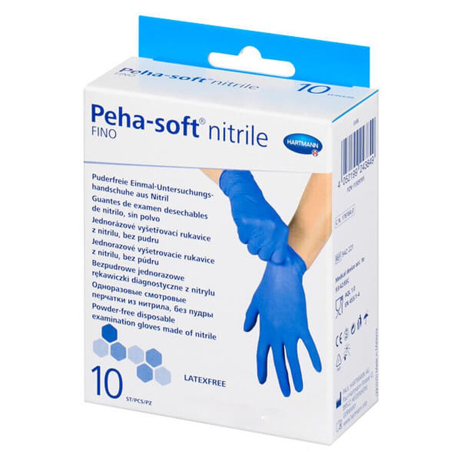 Peha-soft nitrile fino, nitrile gloves, non-sterile, powder-free, blue, size S, 10 pieces