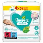 Pampers Sensitive, wet wipes, 4 x 52 pcs