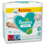 Pampers Sensitive, wet wipes, 4 x 52 pcs