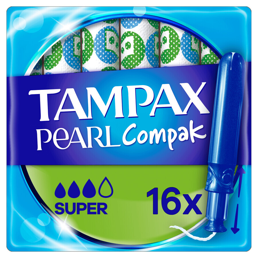 Tampax Compak Pearl, tampoane sanitare cu aplicator, Super, 16 buc