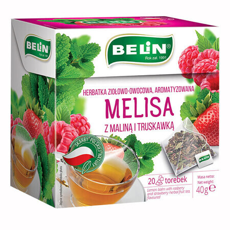 Belin Melissa with raspberry and strawberry, herbal and fruit tea, flavored, 2 gx 20 sachets