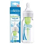 Dr Brown's, sticlă anti-colică standard Opțiuni + gât îngust, cu tetină 0m+, 120 ml