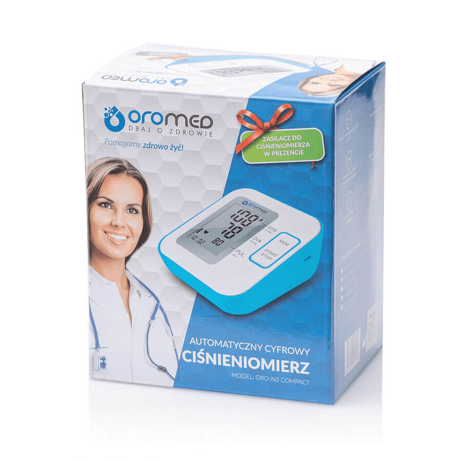 Oromed Oro-N3 Compatto, misuratore elettronico della pressione arteriosa del braccio superiore con alimentatore