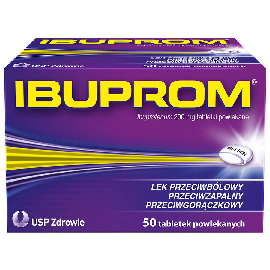 Ibuprom 200 mg, 50 comprimés pelliculés