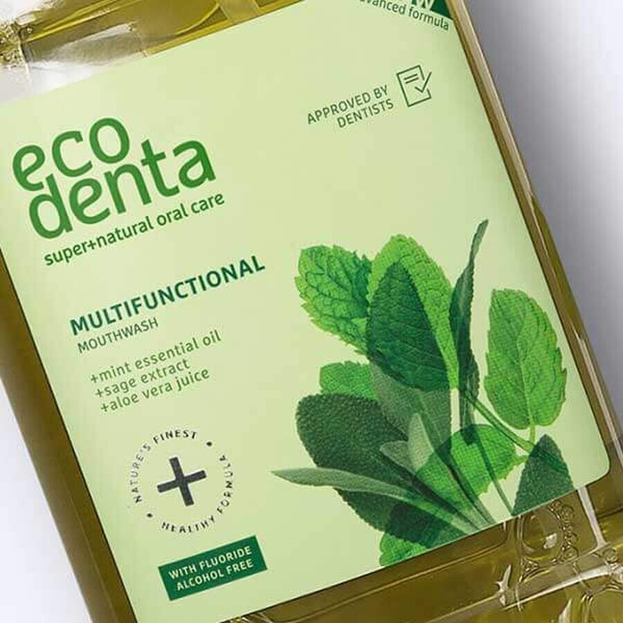 Ecodenta, apă de gură multifuncțională cu extract de salvie, aloe vera și ulei de mentă, 500 ml