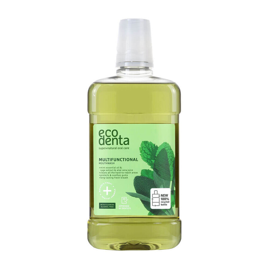 Ecodenta, apă de gură multifuncțională cu extract de salvie, aloe vera și ulei de mentă, 500 ml