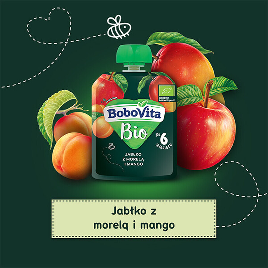 BoboVita Bio Mousse într-un tub, măr cu caise și mango, după 6 luni, 80 g