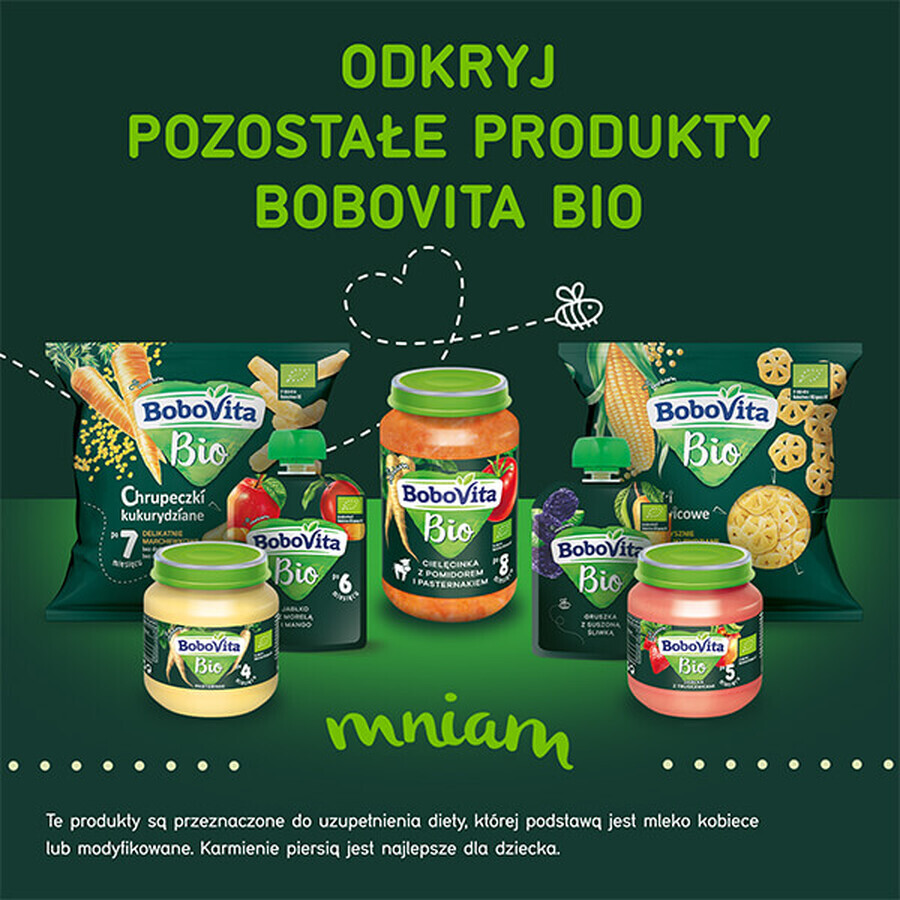 BoboVita Bio Mousse într-un tub, măr cu caise și mango, după 6 luni, 80 g