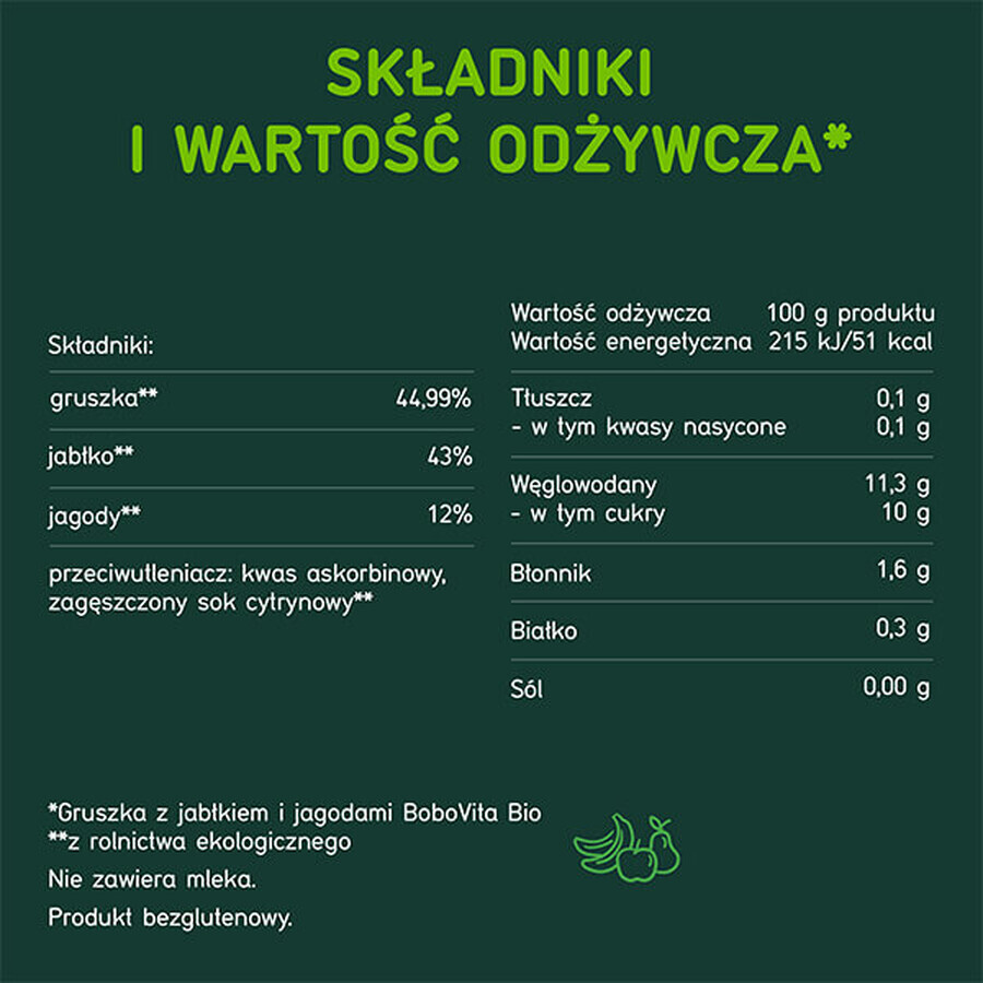 BoboVita Bio Mousse într-un tub, pere cu mere și afine, după 6 luni, 80 g