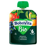 BoboVita Bio Mousse într-un tub, pere cu mere și afine, după 6 luni, 80 g